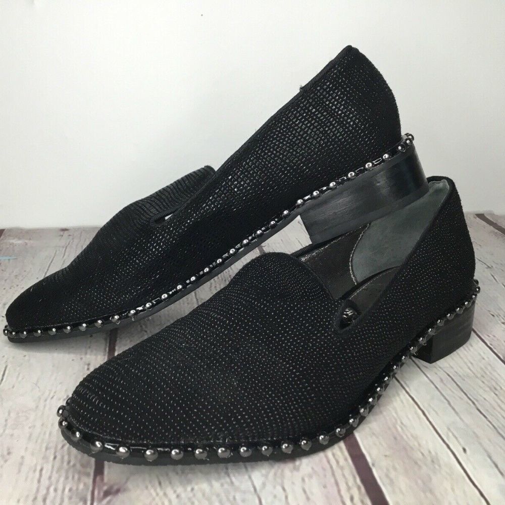 Adrianna Papell Prince Studded‎ Smoking Leather Low Heel Loafers Women Size 6.5M